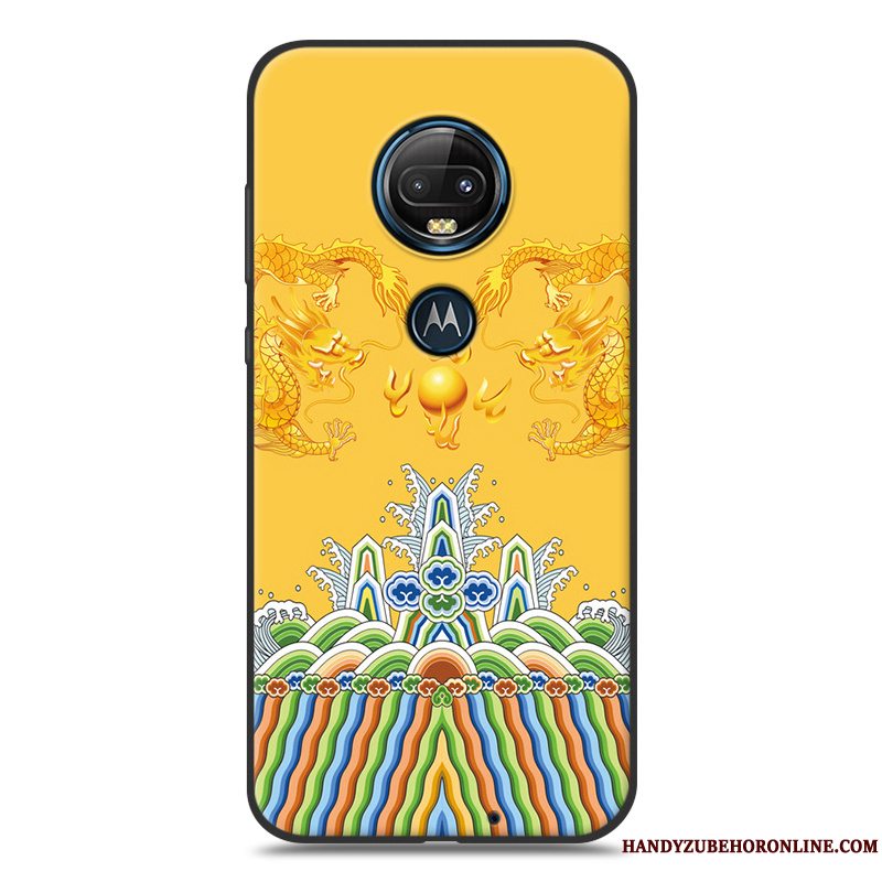 Etui Moto G7 Cartoon Telefongul, Cover Moto G7 Silikone Sort Nubuck