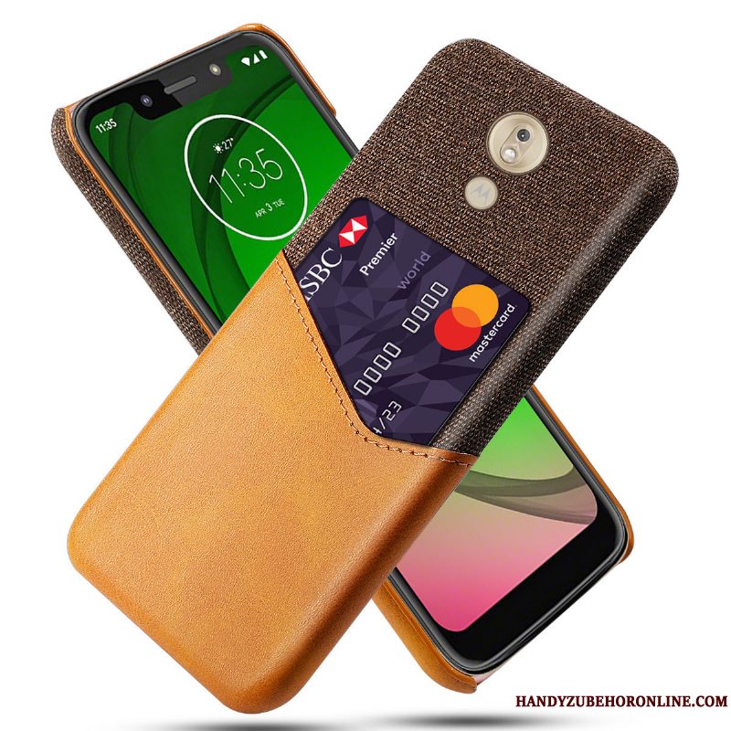 Etui Moto G7 Play Læder Telefonkort, Cover Moto G7 Play Beskyttelse Orange Mønster