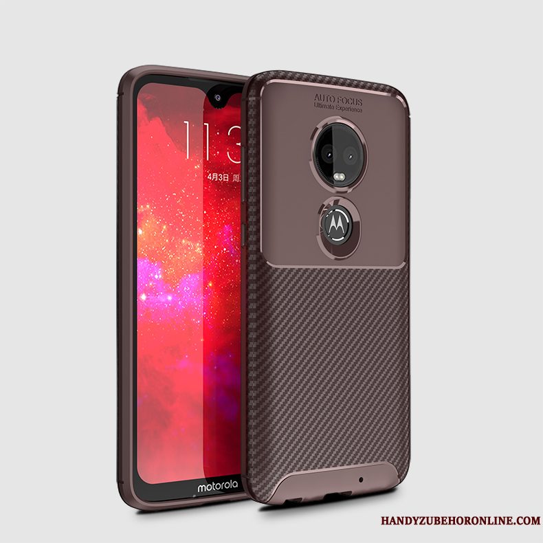 Etui Moto G7 Plus Silikone Tynd Nubuck, Cover Moto G7 Plus Beskyttelse Fiber Gasbag