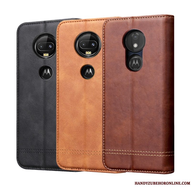 Etui Moto G7 Plus Vintage Rød Anti-fald, Cover Moto G7 Plus Læder Telefon