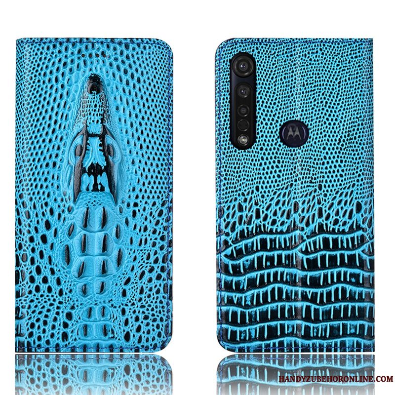 Etui Moto G8 Plus Læder Anti-fald Blå, Cover Moto G8 Plus Beskyttelse Krokodille Telefon