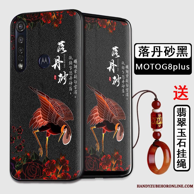 Etui Moto G8 Plus Tasker Telefonkinesisk Stil, Cover Moto G8 Plus Blød Anti-fald Sort