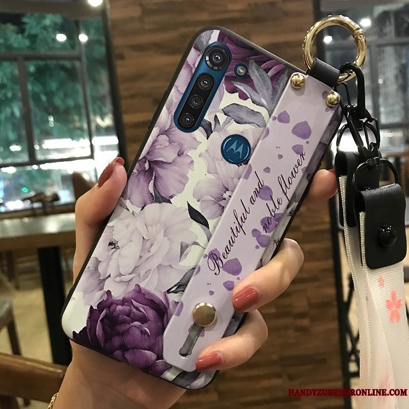 Etui Moto G8 Power Blød Blomster Telefon, Cover Moto G8 Power Support Hængende Ornamenter Lilla