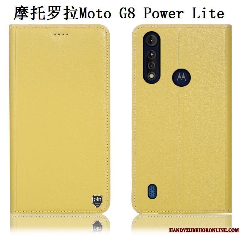 Etui Moto G8 Power Lite Læder Anti-fald Mønster, Cover Moto G8 Power Lite Folio Telefongul
