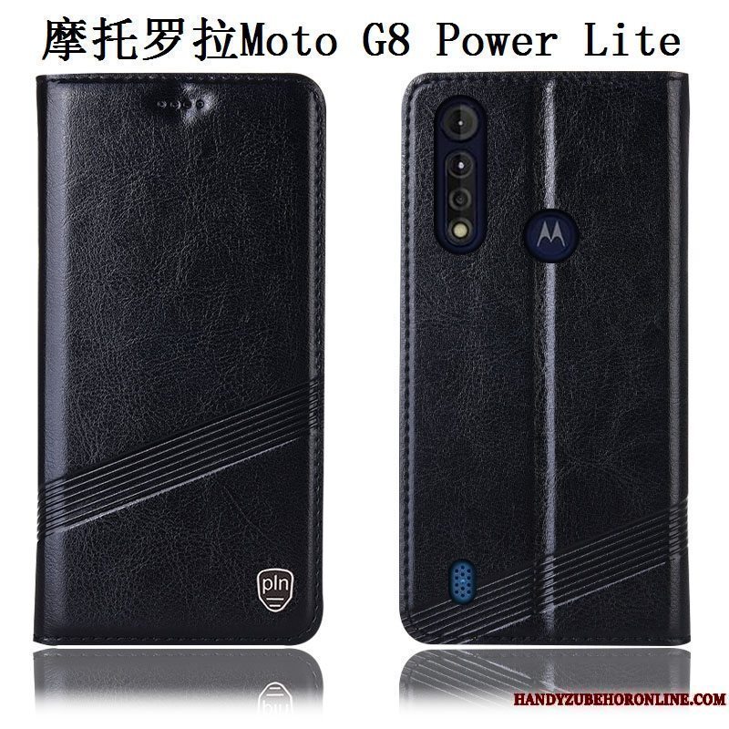 Etui Moto G8 Power Lite Læder Anti-fald Sort, Cover Moto G8 Power Lite Beskyttelse Mønster Telefon