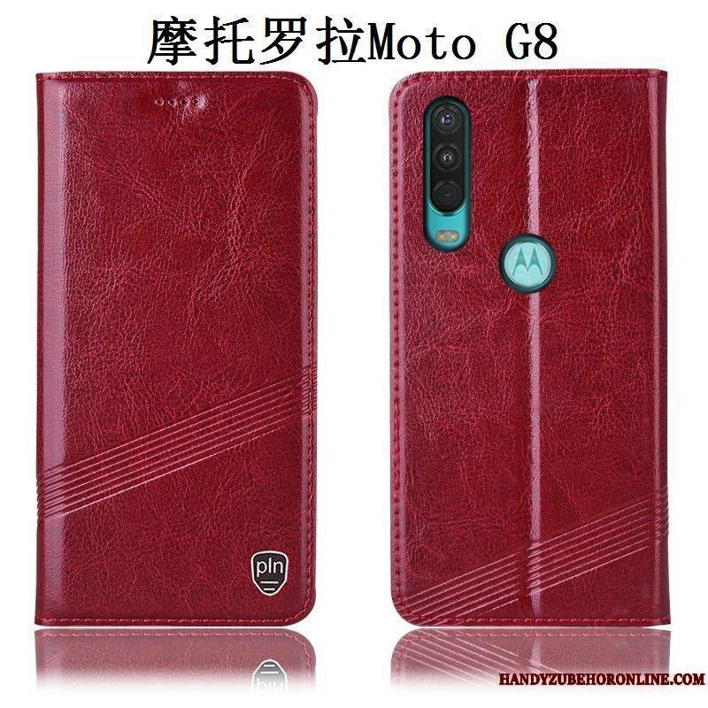 Etui Moto G8 Tasker Telefonanti-fald, Cover Moto G8 Beskyttelse Rød