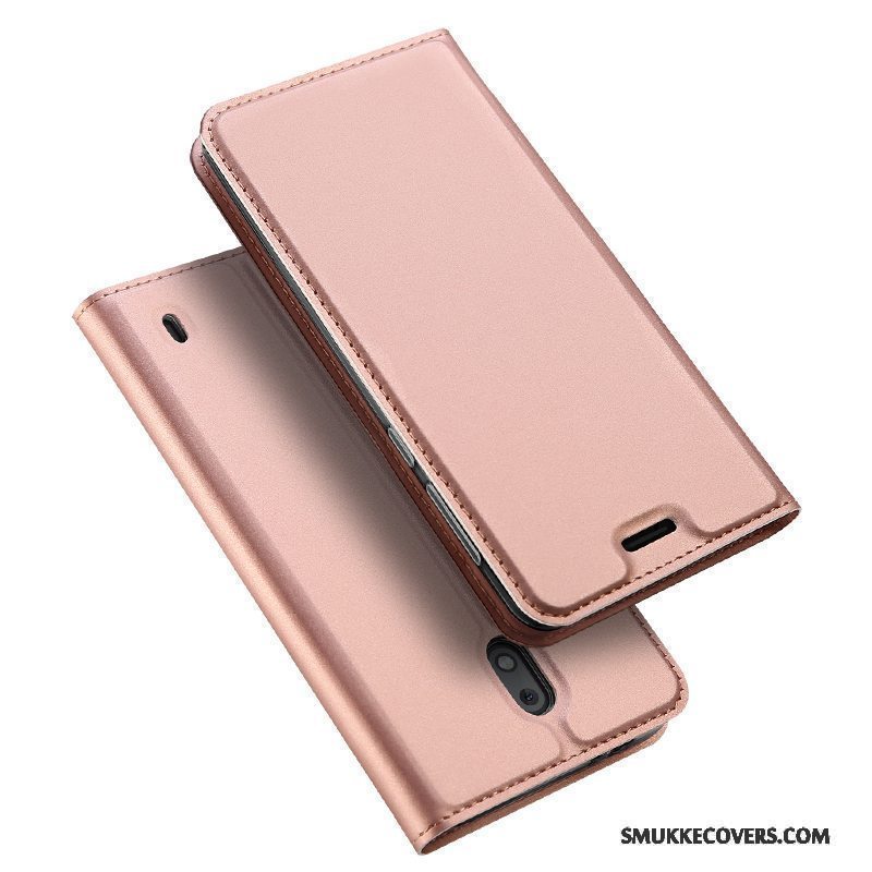 Etui Nokia 2 Læder Business Anti-fald, Cover Nokia 2 Folio Tynd Lyserød