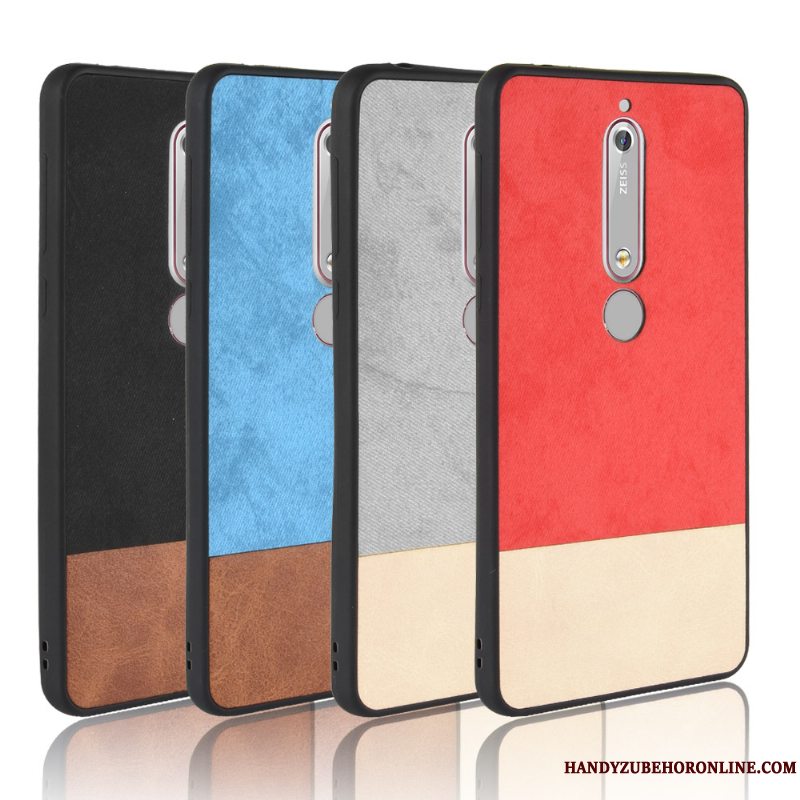 Etui Nokia 6.1 Blød Rød Blandede Farver, Cover Nokia 6.1 Tasker Denim Telefon