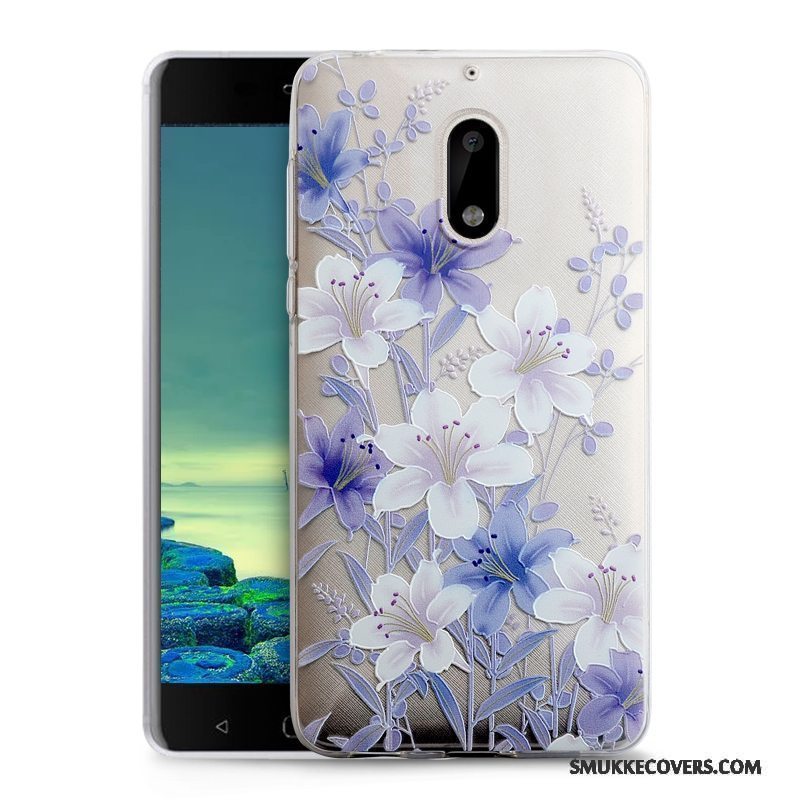 Etui Nokia 6 Malet Kinesisk Stil Telefon, Cover Nokia 6 Blomster Blå Tredimensionale