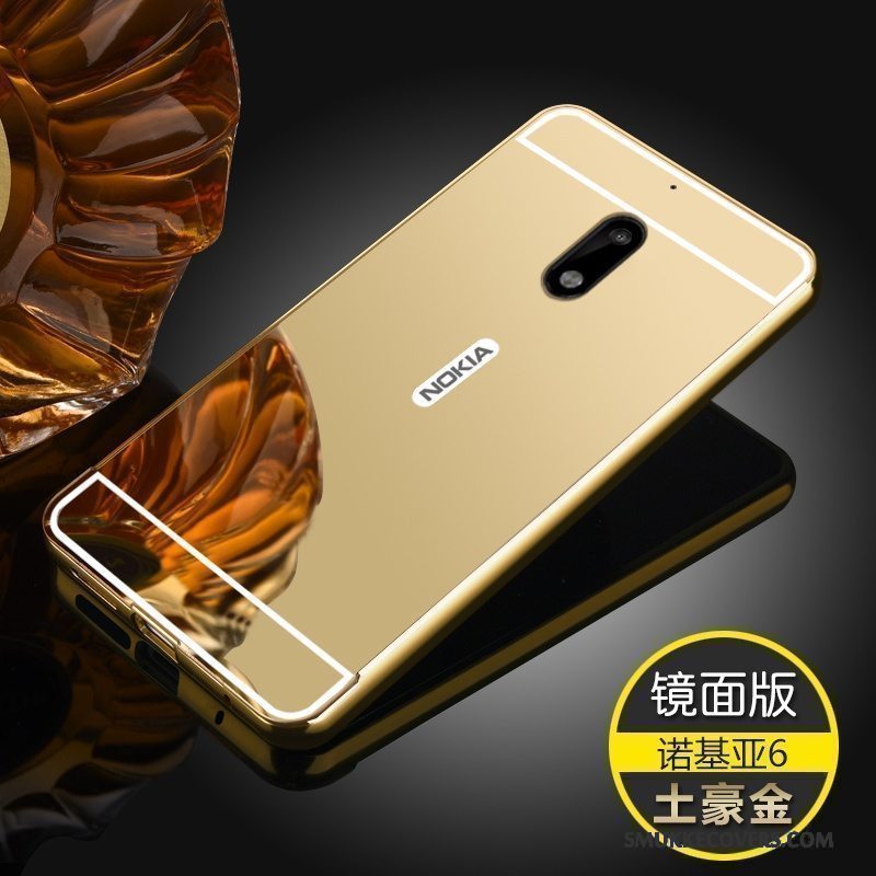 Etui Nokia 6 Metal Ramme Guld, Cover Nokia 6 Nubuck Telefon