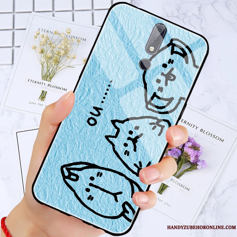 Etui Nokia 7.1 Cartoon Kat Blå, Cover Nokia 7.1 Plisseret Telefon