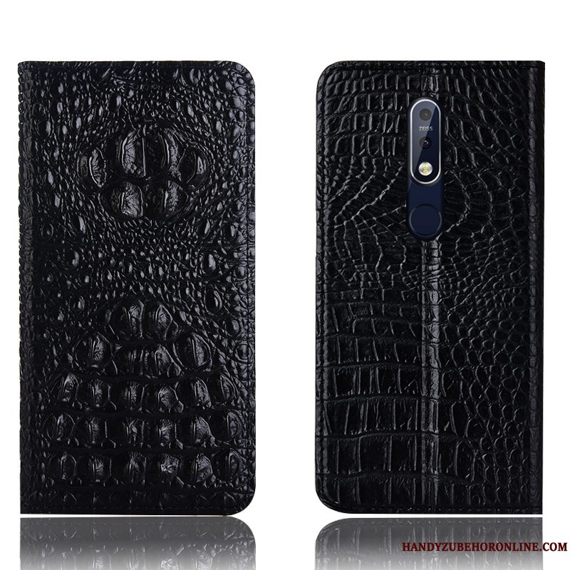 Etui Nokia 7.1 Folio Telefonkrokodille, Cover Nokia 7.1 Tasker Sort