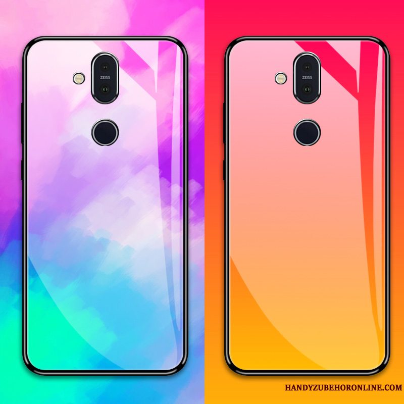 Etui Nokia 8.1 Kreativ Gradient Farve Glas, Cover Nokia 8.1 Beskyttelse Rød Trend