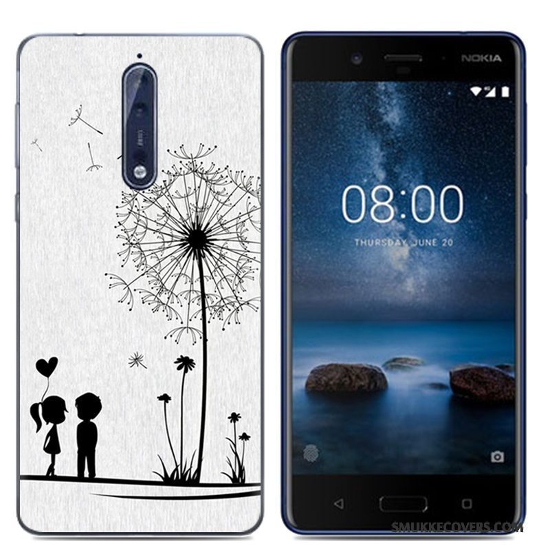 Etui Nokia 8 Kreativ Telefonaf Personlighed, Cover Nokia 8 Cartoon Hvid