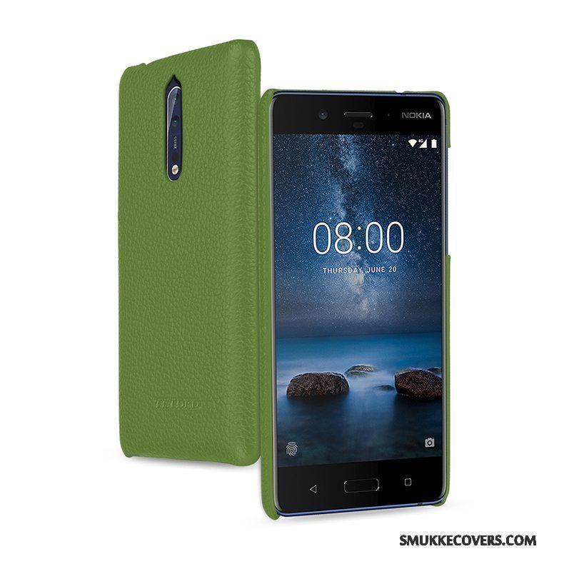 Etui Nokia 8 Læder Grøn Telefon, Cover Nokia 8 Beskyttelse Anti-fald