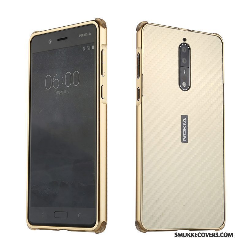 Etui Nokia 8 Metal Ramme Anti-fald, Cover Nokia 8 Tasker Bagdæksel Trend