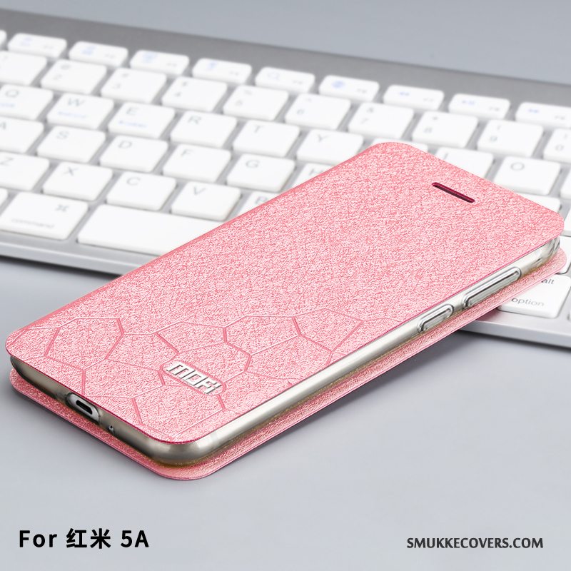 Etui Redmi 5a Silikone Lyserød Telefon, Cover Redmi 5a Læder Nubuck Rød