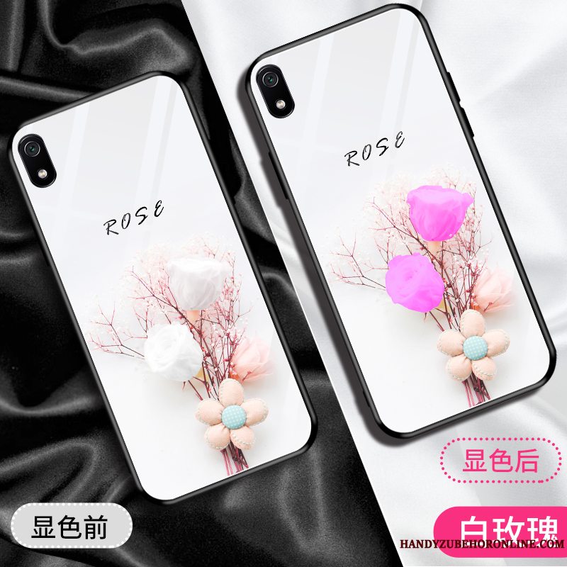 Etui Redmi 7a Silikone Glas Trendy, Cover Redmi 7a Beskyttelse Rød Hvid