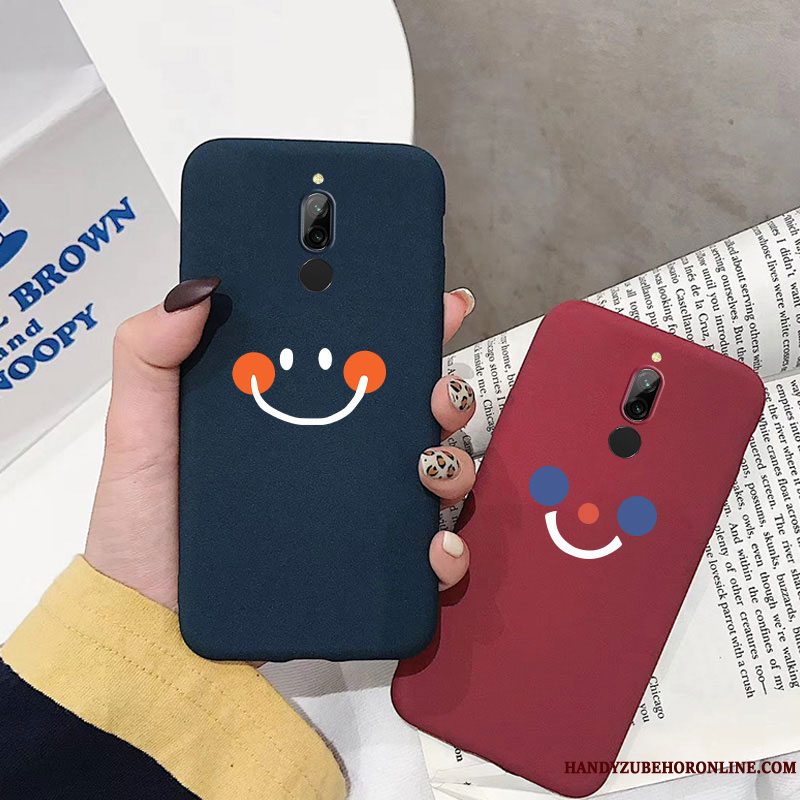 Etui Redmi 8 Tasker Tynd Nubuck, Cover Redmi 8 Blød Smiley Blå