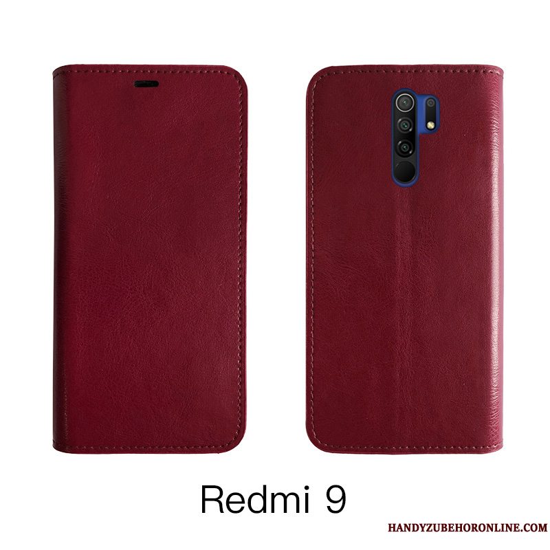 Etui Redmi 9 Læder Cow Anti-fald, Cover Redmi 9 Folio Rød Business