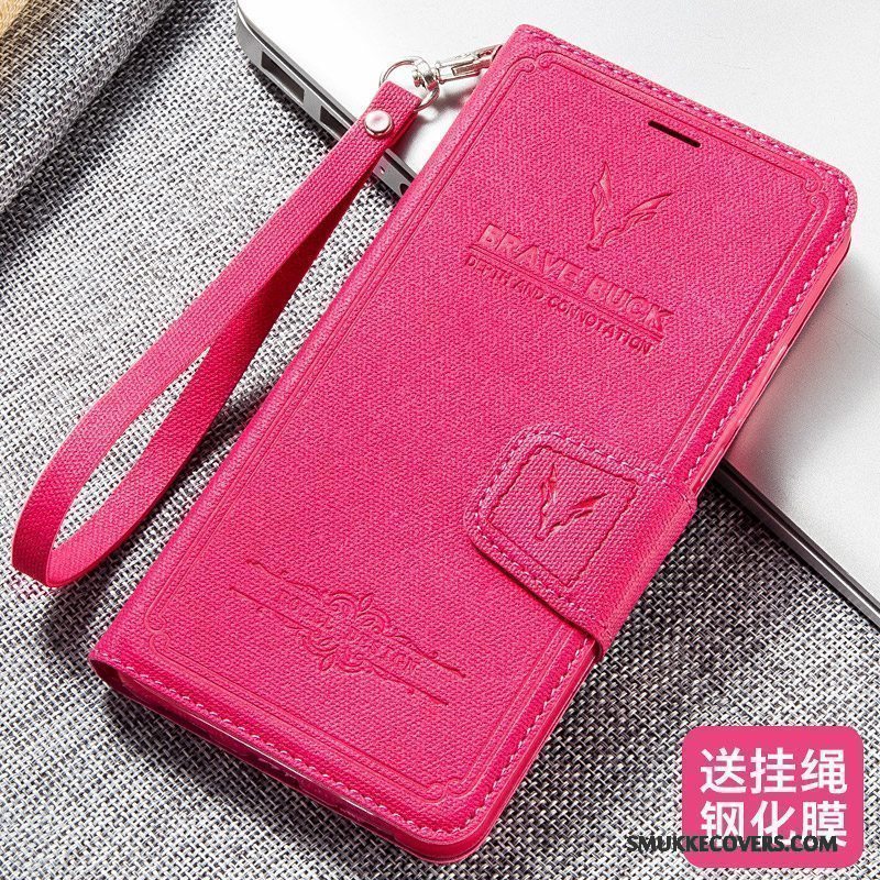 Etui Redmi Note 4x Tasker Telefonanti-fald, Cover Redmi Note 4x Læder Rød Hængende Ornamenter