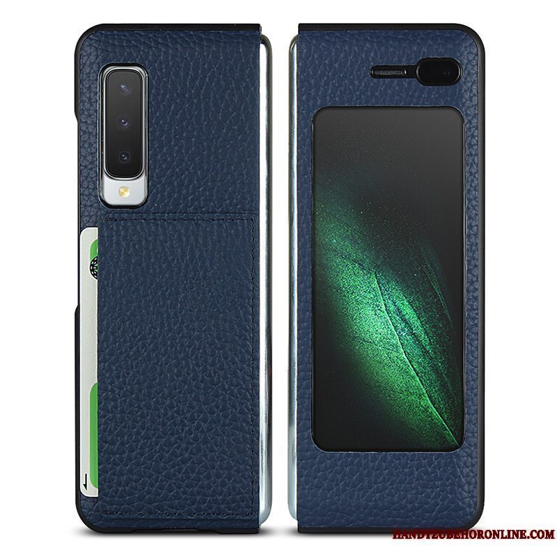 Etui Samsung Fold Læder Af Personlighed Mørkeblå, Cover Samsung Fold Tasker Anti-fald High End