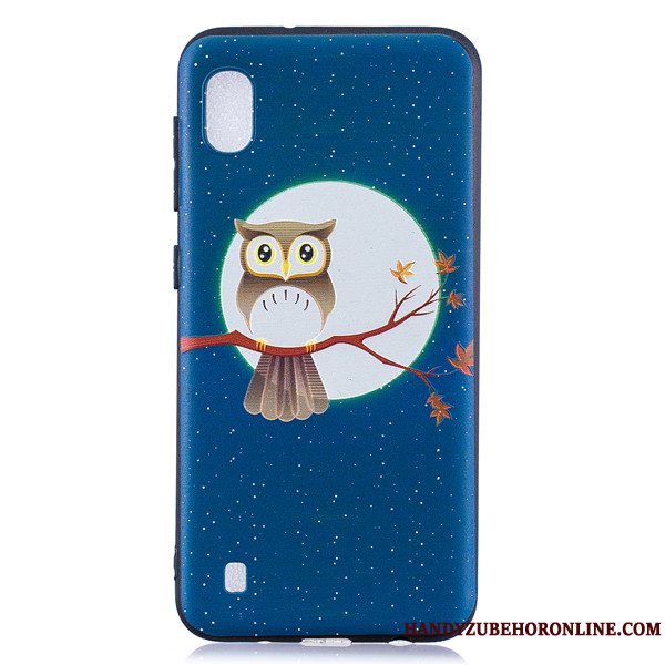 Etui Samsung Galaxy A10 Cartoon Blå Trend, Cover Samsung Galaxy A10 Tasker Nubuck Telefon