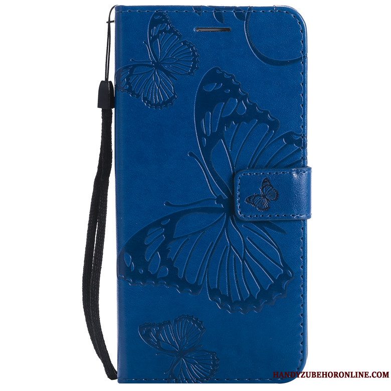 Etui Samsung Galaxy A20e Læder Sommerfugle Blå, Cover Samsung Galaxy A20e Folio Blomster Telefon