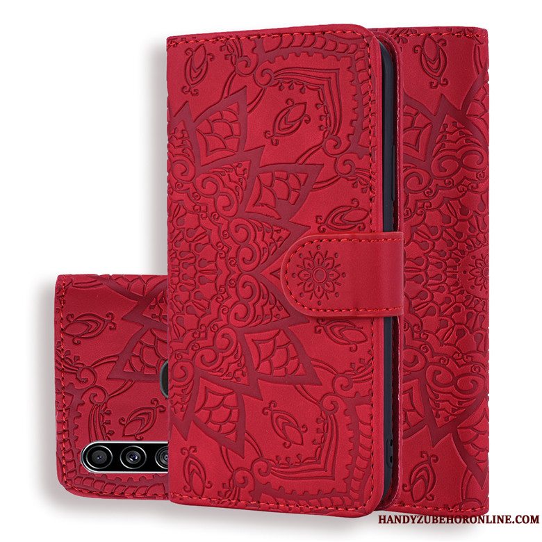 Etui Samsung Galaxy A20s Læder Anti-fald Rød, Cover Samsung Galaxy A20s Folio Blomster Telefon