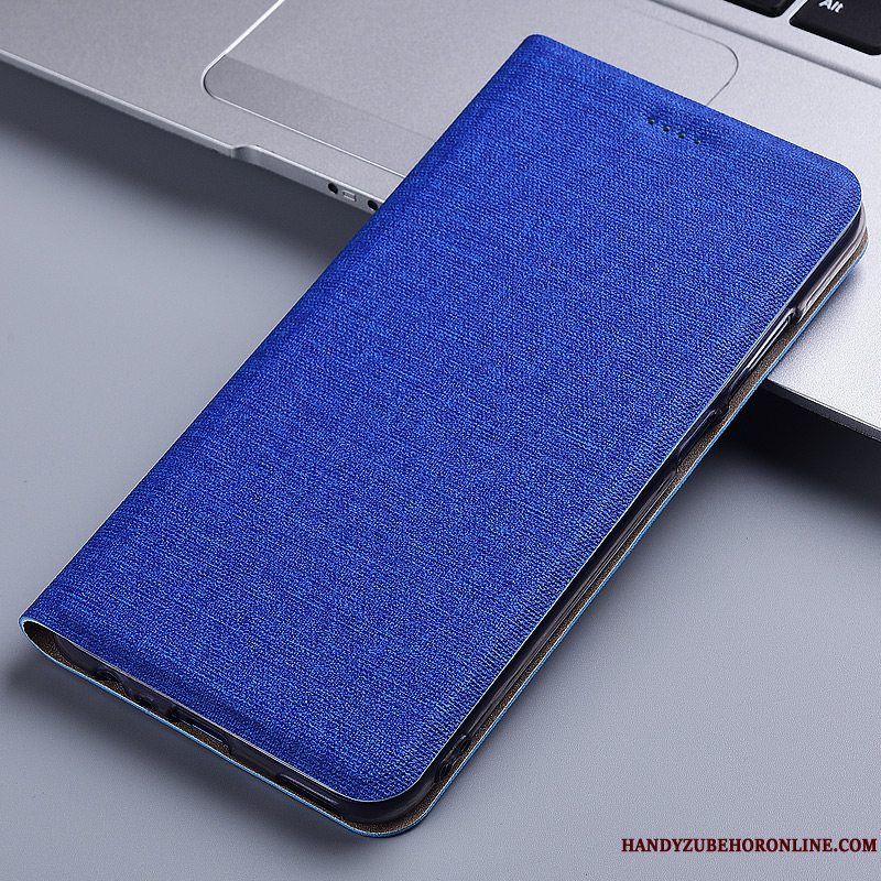 Etui Samsung Galaxy A21s Læder Blå Telefon, Cover Samsung Galaxy A21s Folio Anti-fald Bomuld Og Linned