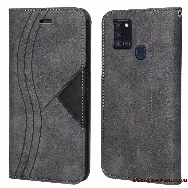 Etui Samsung Galaxy A21s Tasker Telefongrå, Cover Samsung Galaxy A21s Læder Anti-fald Splejsning