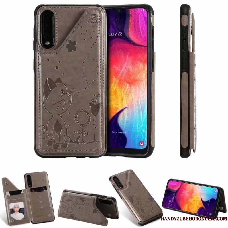 Etui Samsung Galaxy A30s Tasker Anti-fald Telefon, Cover Samsung Galaxy A30s Læder Grå Kat