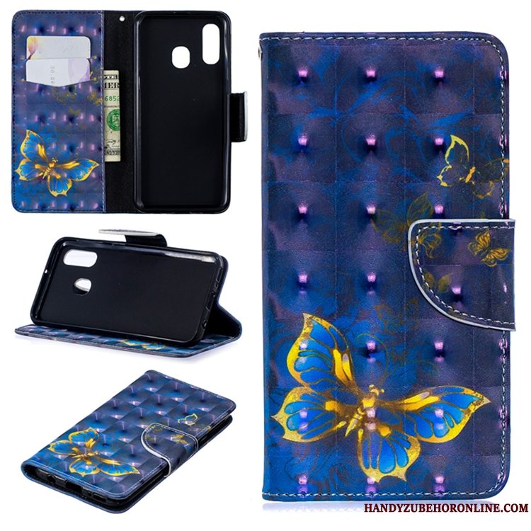 Etui Samsung Galaxy A40 Læder Blå Trend, Cover Samsung Galaxy A40 Folio Telefon