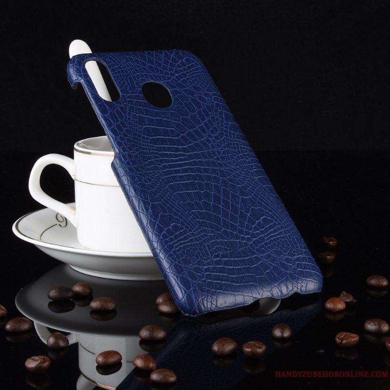 Etui Samsung Galaxy A40 Tasker Kvalitet Krokodille Mønster, Cover Samsung Galaxy A40 Beskyttelse Blå Hård