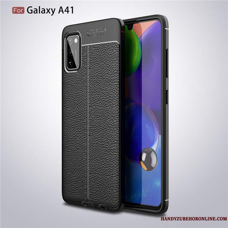 Etui Samsung Galaxy A41 Beskyttelse Skridsikre Solid Farve, Cover Samsung Galaxy A41 Læder Ny Sort