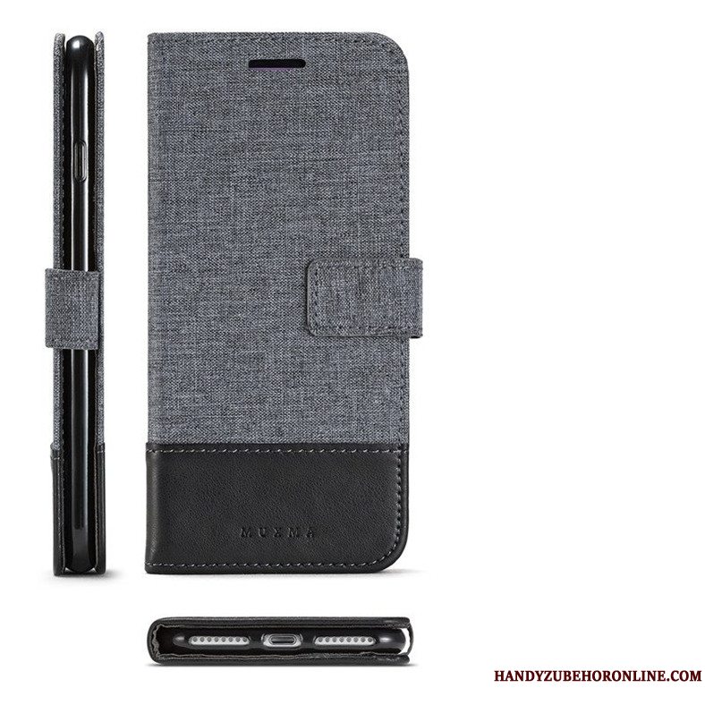 Etui Samsung Galaxy A50 Tasker Anti-fald Lærred, Cover Samsung Galaxy A50 Læder Kort Sort