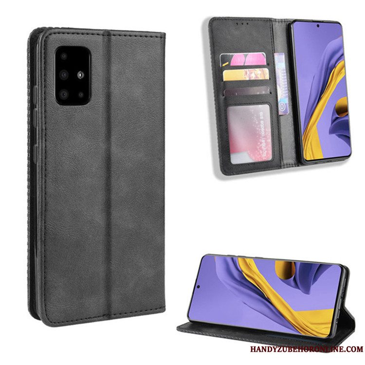 Etui Samsung Galaxy A51 Læder Magnetisk Telefon, Cover Samsung Galaxy A51 Tegnebog Sort