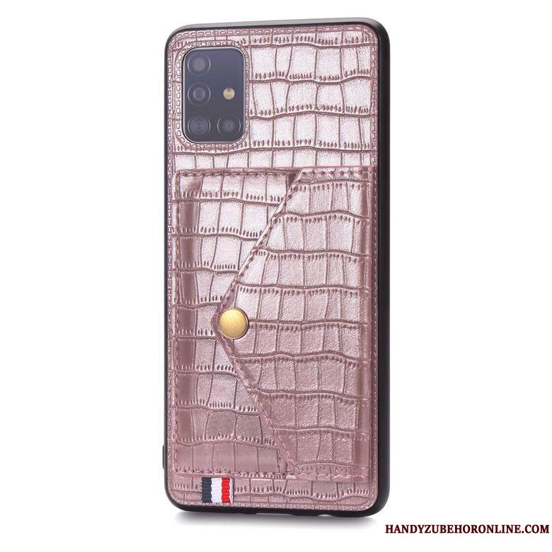 Etui Samsung Galaxy A51 Tasker Telefonanti-fald, Cover Samsung Galaxy A51 Tegnebog Rosa Guld Kort