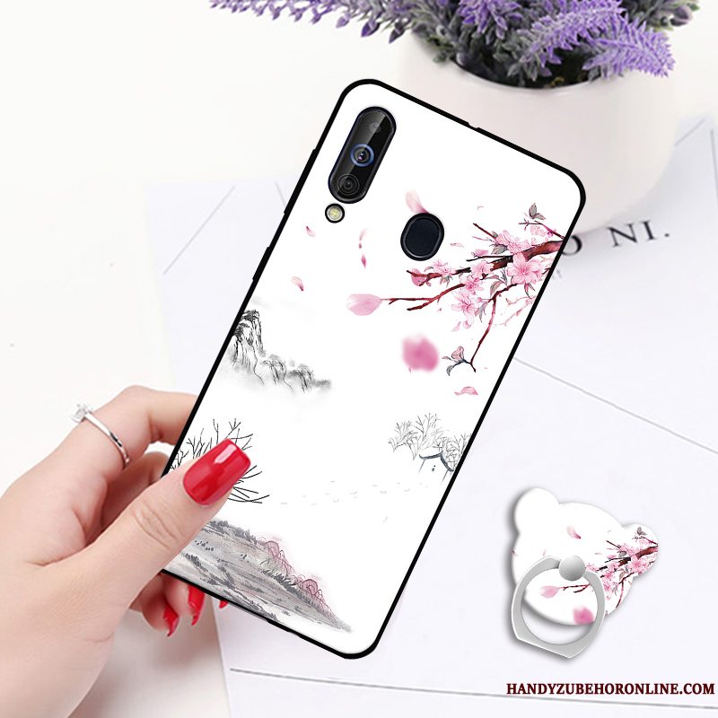 Etui Samsung Galaxy A60 Malet Hvid Telefon, Cover Samsung Galaxy A60 Support Hængende Ornamenter Anti-fald