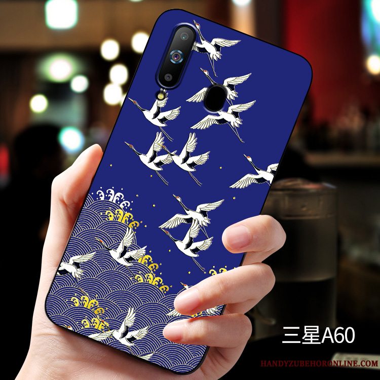 Etui Samsung Galaxy A60 Silikone Anti-fald Telefon, Cover Samsung Galaxy A60 Relief Blå