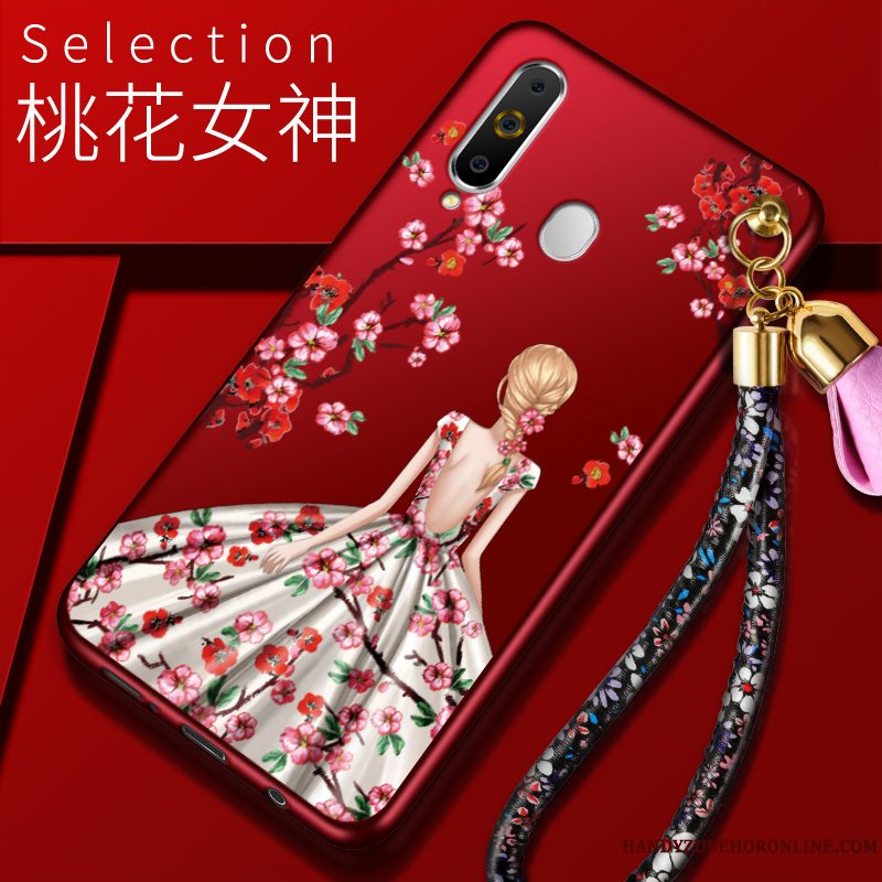 Etui Samsung Galaxy A60 Tasker Rød Telefon, Cover Samsung Galaxy A60 Beskyttelse Anti-fald Hængende Ornamenter