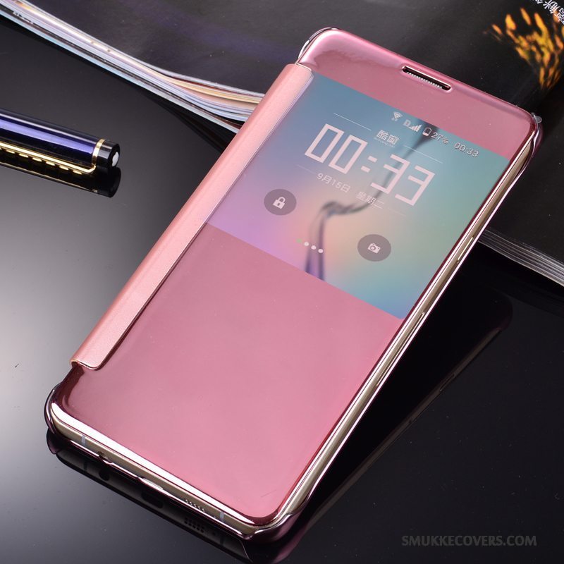 Etui Samsung Galaxy A7 2015 Folio Spejl Telefon, Cover Samsung Galaxy A7 2015 Læder Lyserød
