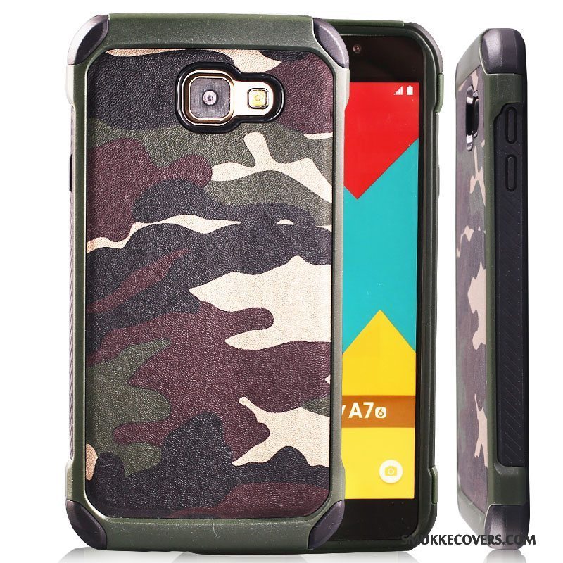 Etui Samsung Galaxy A7 2016 Silikone Grøn Camouflage, Cover Samsung Galaxy A7 2016 Support Ring Telefon