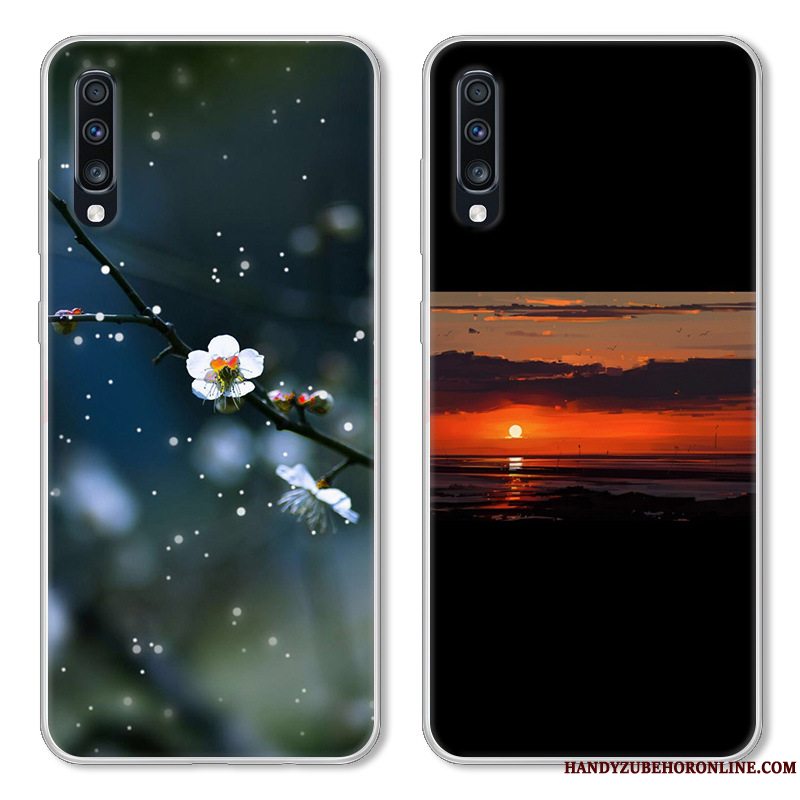 Etui Samsung Galaxy A70 Silikone Anti-fald Telefon, Cover Samsung Galaxy A70 Blød Hvid Sort