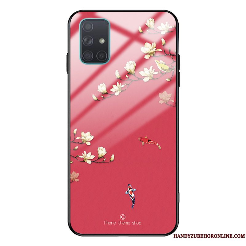 Etui Samsung Galaxy A71 Tasker Telefonanti-fald, Cover Samsung Galaxy A71 Silikone Rød Glas