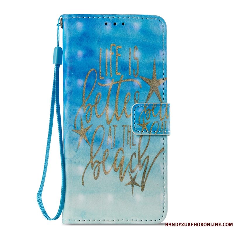 Etui Samsung Galaxy A8 2018 Folio Blå Guld, Cover Samsung Galaxy A8 2018 Malet Anti-fald Telefon