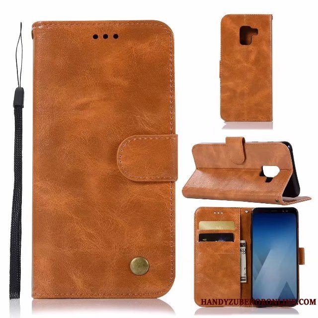 Etui Samsung Galaxy A8 2018 Folio Telefonanti-fald, Cover Samsung Galaxy A8 2018 Læder High End Gul