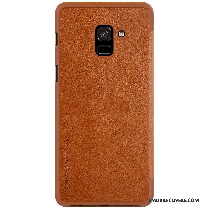 Etui Samsung Galaxy A8+ Beskyttelse Telefonguld, Cover Samsung Galaxy A8+ Læder Orange