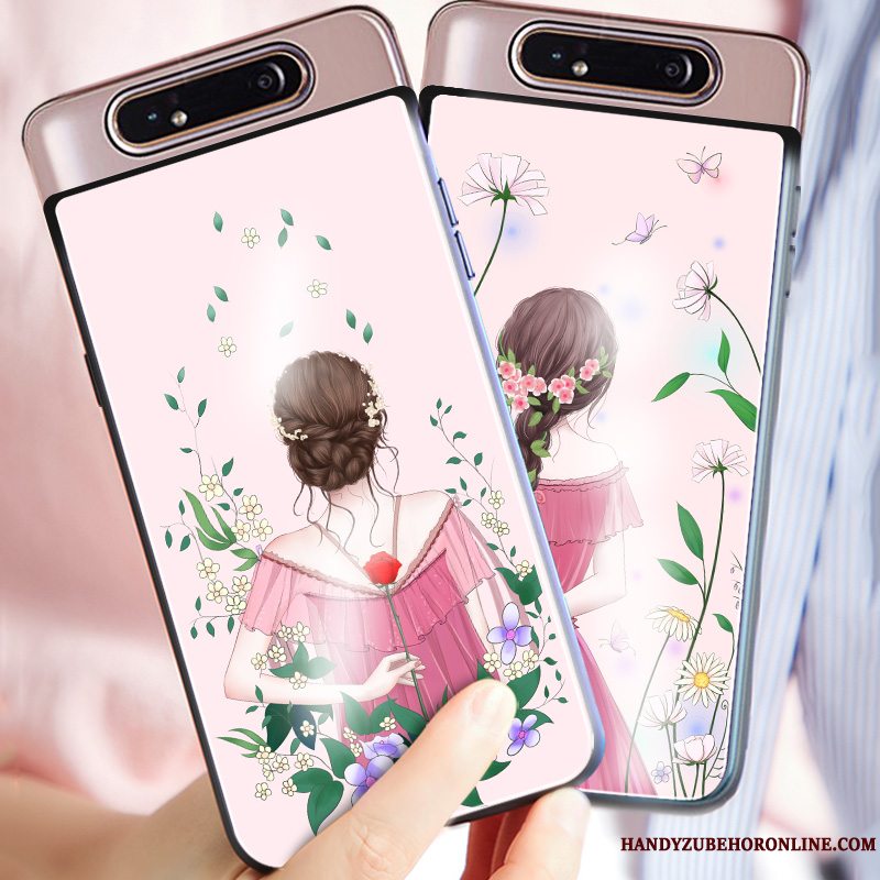 Etui Samsung Galaxy A80 Tasker Glas Lyserød, Cover Samsung Galaxy A80 Cartoon Anti-fald Telefon