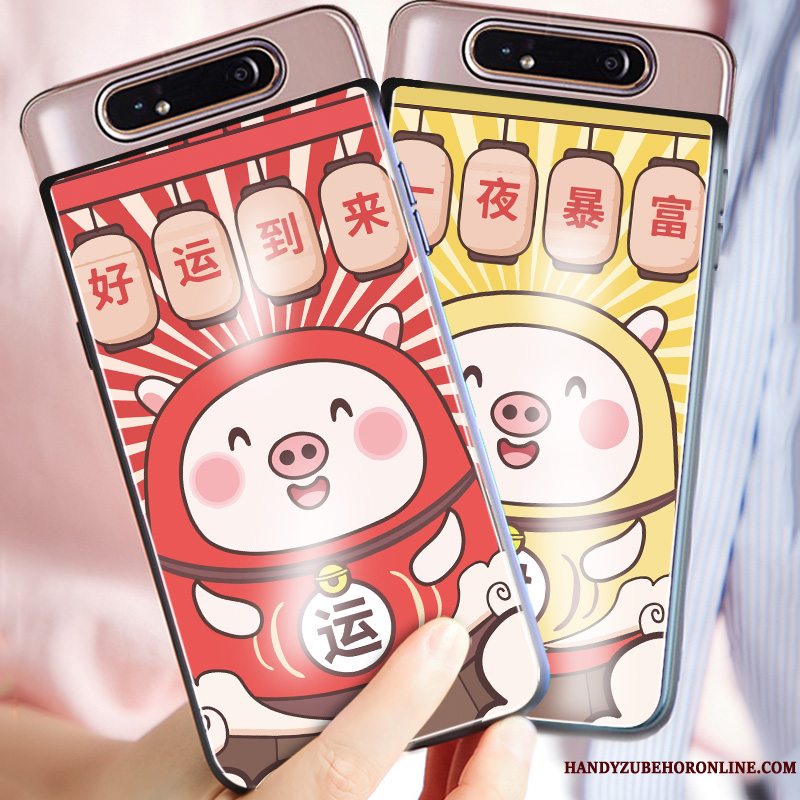 Etui Samsung Galaxy A80 Tasker Rød Glas, Cover Samsung Galaxy A80 Cartoon Af Personlighed Anti-fald